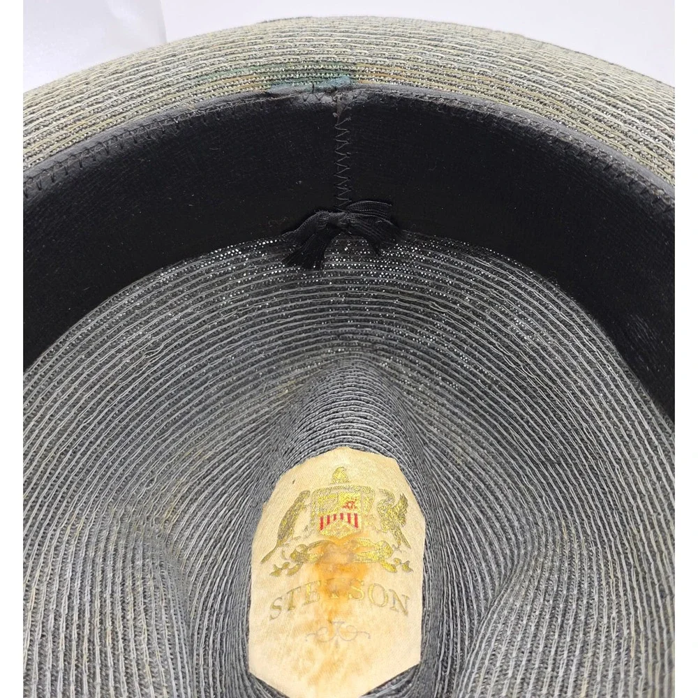 Vintage Stetson Straw Panama Fedora Hat Gray Men's 7 1/8 Woven Pastel Plaid Band